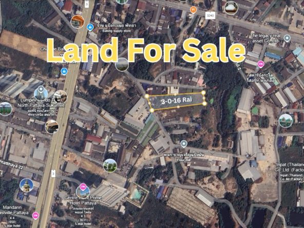 Land for sale Sukhumvit-Pattaya 31, 3 rai, 200 meters from Sukhumvit Road, prime Pattaya location