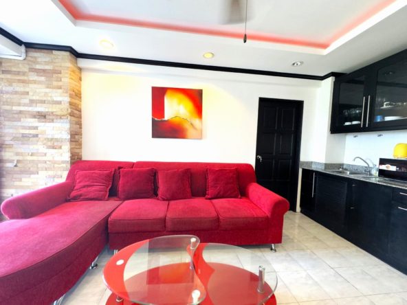 Spacious furnished living room in Jomtien Beach condo for sale Pattaya