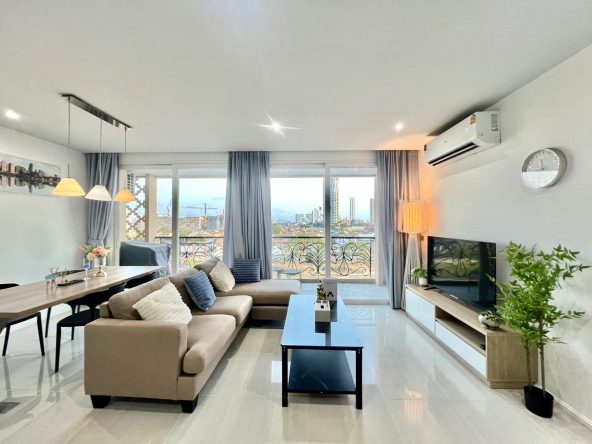 2 bedroom condo for sale in Jomtien Pattaya at Atlantis Condo Resort with balcony views, modern interior, open plan living area and resort-style living