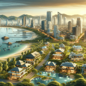 Scenic view of Pattaya, Thailand, showcasing modern condos, luxurious villas, and lush landscapes, ideal for property investment.