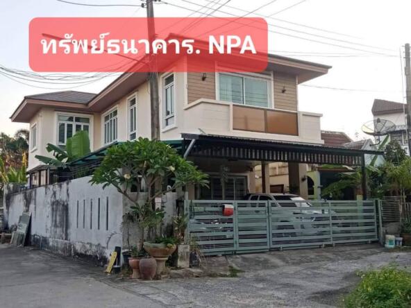 Exterior front view of the 2-story home for sale in Kao Kilo, Sriracha.