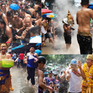 Revelers enjoying the Songkran water festival on the streets of Pattaya, Thailand.