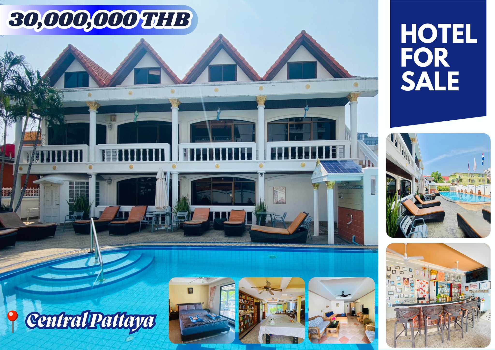 3-star hotel for sale in Central Pattaya, 21 rooms, licensed, near Pattaya Beach and shopping malls
