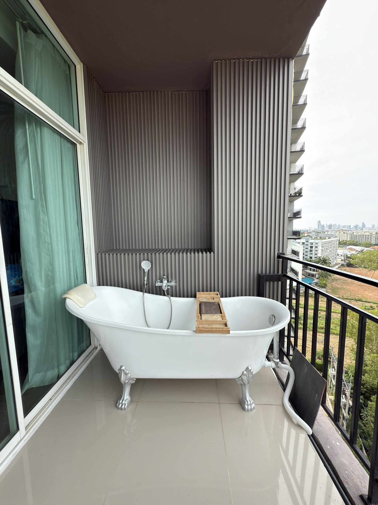 City and sea view from 11th floor balcony in Jomtien condo