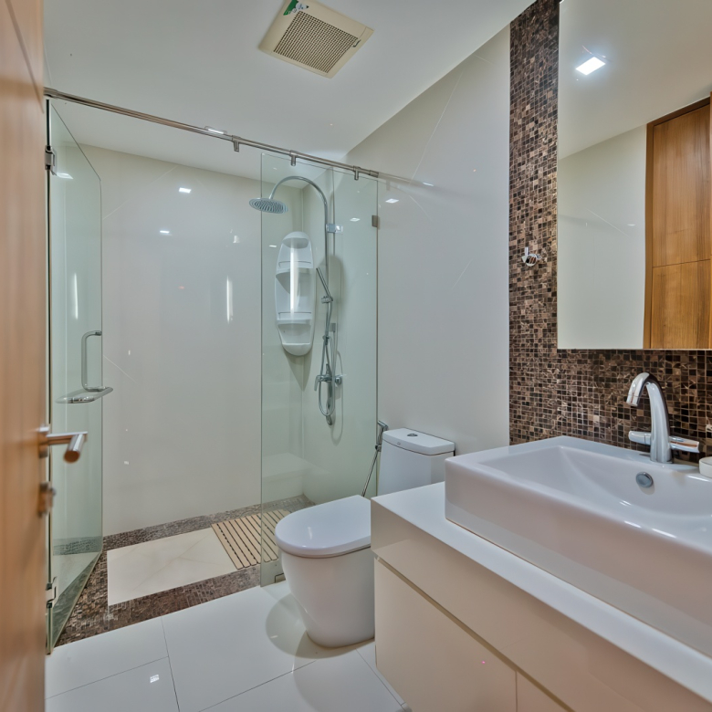 Wongamat Condo in Pattaya modern apartment with balcony, bright bedroom, western kitchen, stylish bathroom and garden view near the beach